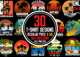 summer t-shirt bundle,30 designs ,big sell design ,on sell design,beachin t-shirt design,beach vibes t-shirt design,aloha! tagline goes here t-shirt design,designs bundle, summer designs for dark material, summer, tropic, funny summer