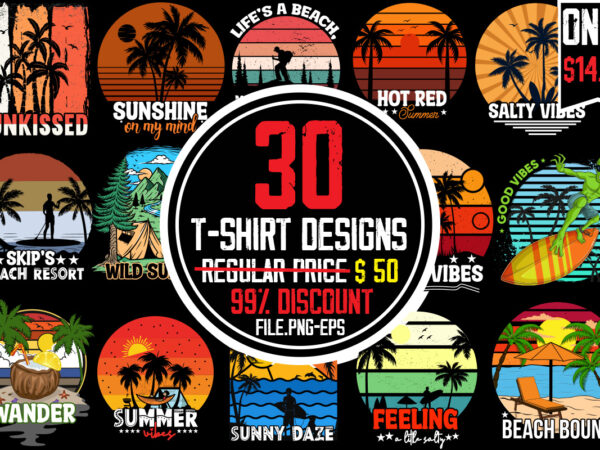 Summer t-shirt bundle,30 designs ,big sell design ,on sell design,beachin t-shirt design,beach vibes t-shirt design,aloha! tagline goes here t-shirt design,designs bundle, summer designs for dark material, summer, tropic, funny summer