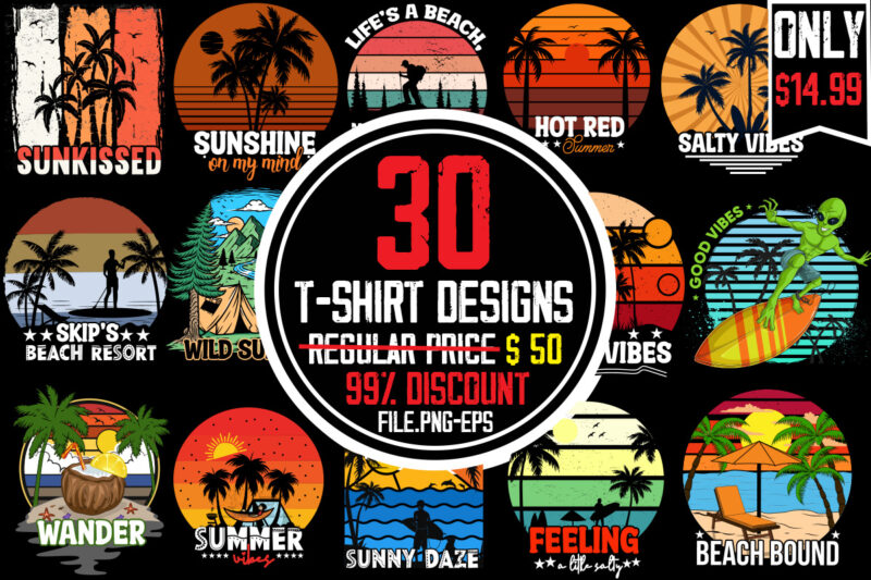 summer t-shirt bundle,30 designs ,big sell design ,on sell design,beachin t-shirt design,beach vibes t-shirt design,aloha! tagline goes here t-shirt design,designs bundle, summer designs for dark material, summer, tropic, funny summer