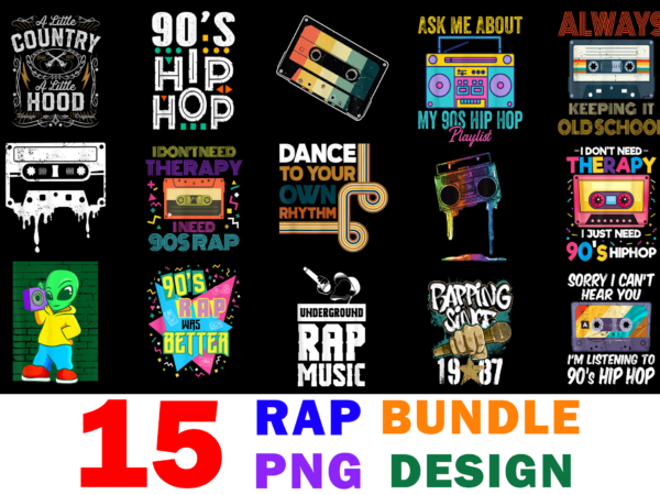 15 rap shirt designs bundle for commercial use, rap t-shirt, rap png file, rap digital file, rap gift, rap download, rap design