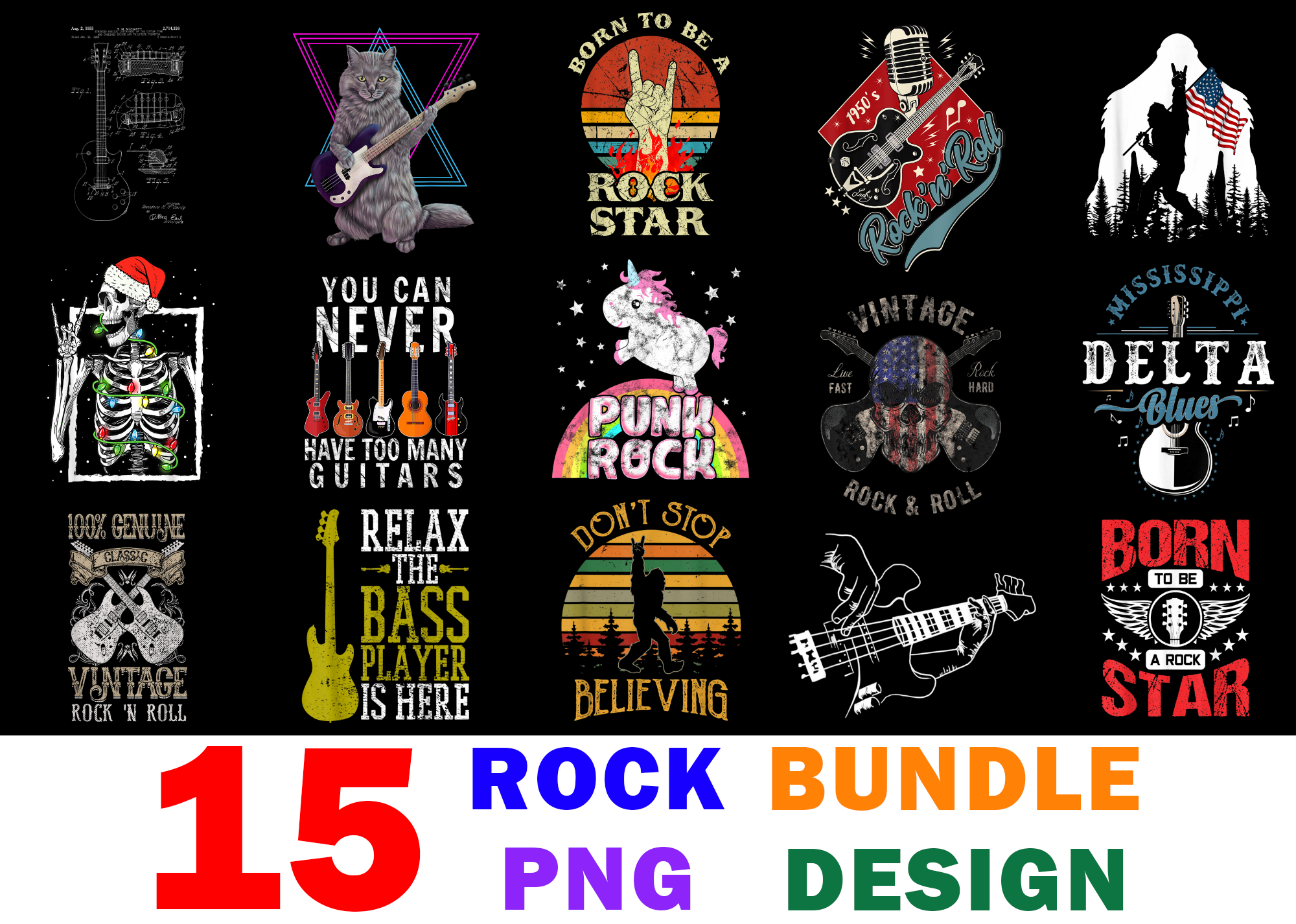 15 Rock Shirt Designs Bundle For Commercial Use, Rock T-shirt, Rock png ...