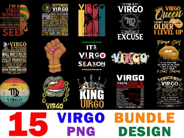 15 virgo shirt designs bundle for commercial use, virgo t-shirt, virgo png file, virgo digital file, virgo gift, virgo download, virgo design
