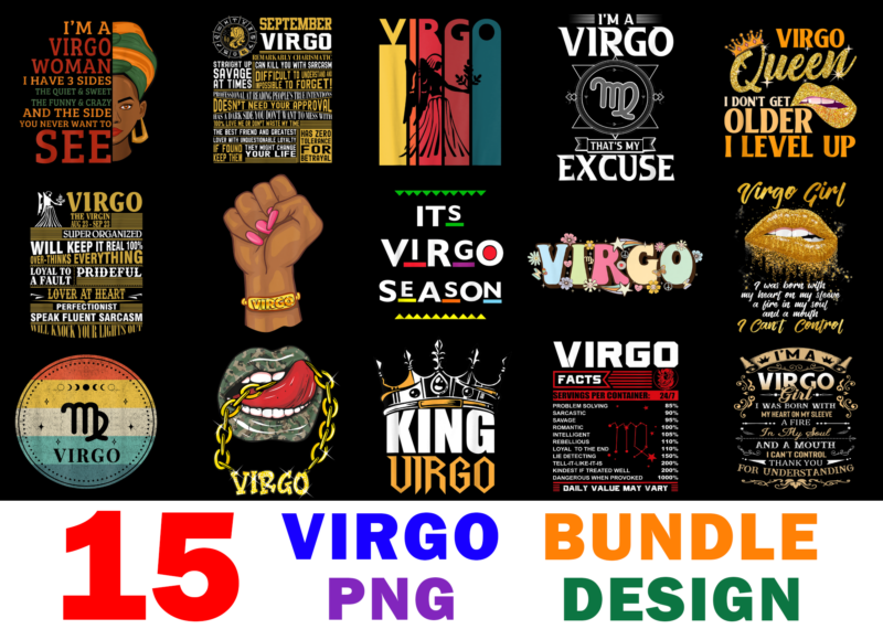 15 Virgo Shirt Designs Bundle For Commercial Use, Virgo T-shirt, Virgo png file, Virgo digital file, Virgo gift, Virgo download, Virgo design