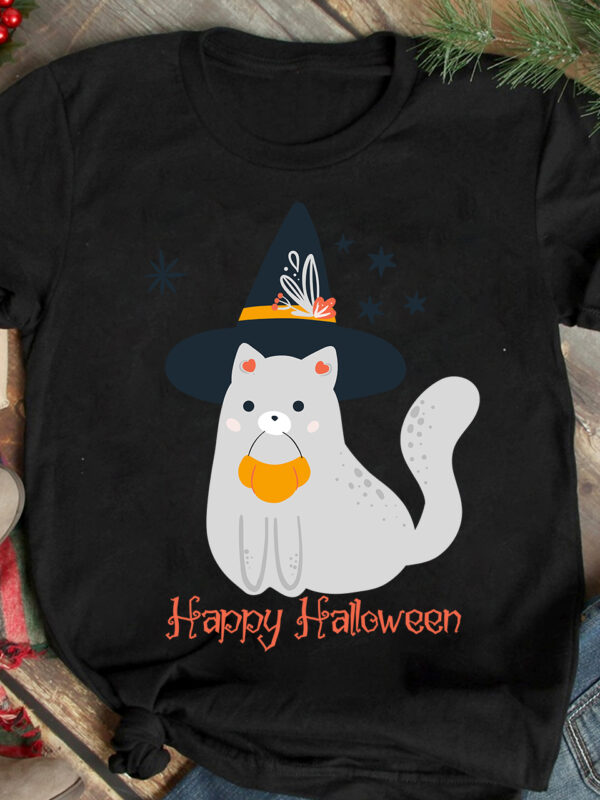 Happy Halloween T-Shirt Design, Happy Halloween SVG Cut File, cat t ...