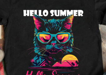 Hello Summer T-Shirt Design, Hello Summer SVG Cut File, cat t shirt design, cat shirt design, cat design shirt, cat tshirt design, fendi cat eye shirt, t shirt cat design,