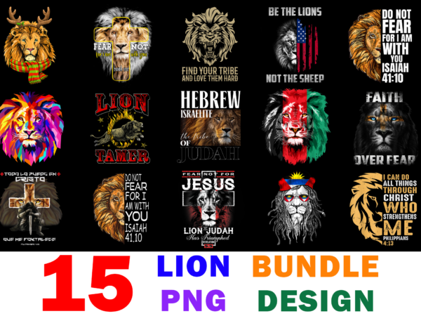 15 lion shirt designs bundle for commercial use, lion t-shirt, lion png file, lion digital file, lion gift, lion download, lion design