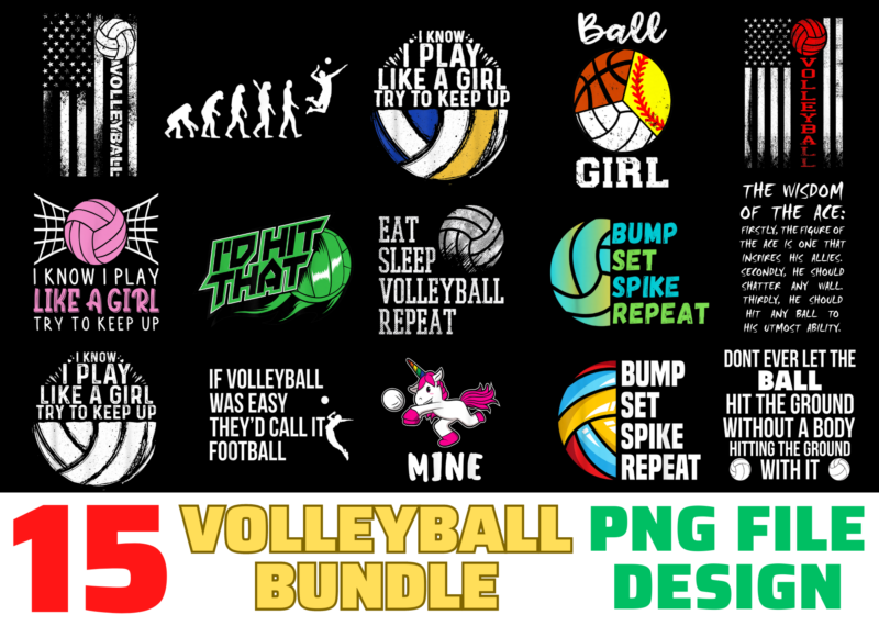 15 Volleyball Shirt Designs Bundle For Commercial Use, Volleyball T-shirt, Volleyball png file, Volleyball digital file, Volleyball gift, Volleyball download, Volleyball design