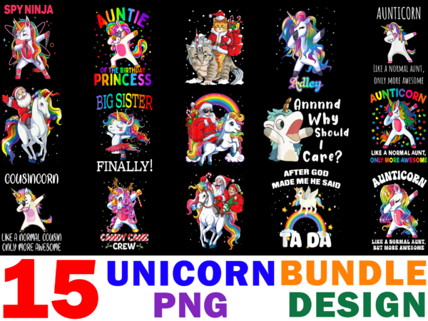 15 unicorn shirt designs bundle for commercial use, unicorn t-shirt, unicorn png file, unicorn digital file, unicorn gift, unicorn download, unicorn design