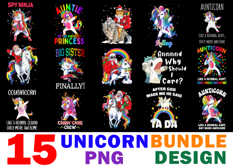 15 Unicorn Shirt Designs Bundle For Commercial Use, Unicorn T-shirt, Unicorn png file, Unicorn digital file, Unicorn gift, Unicorn download, Unicorn design