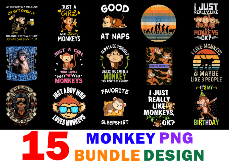 15 Monkey Shirt Designs Bundle For Commercial Use Part 2, Monkey T-shirt, Monkey png file, Monkey digital file, Monkey gift, Monkey download, Monkey design