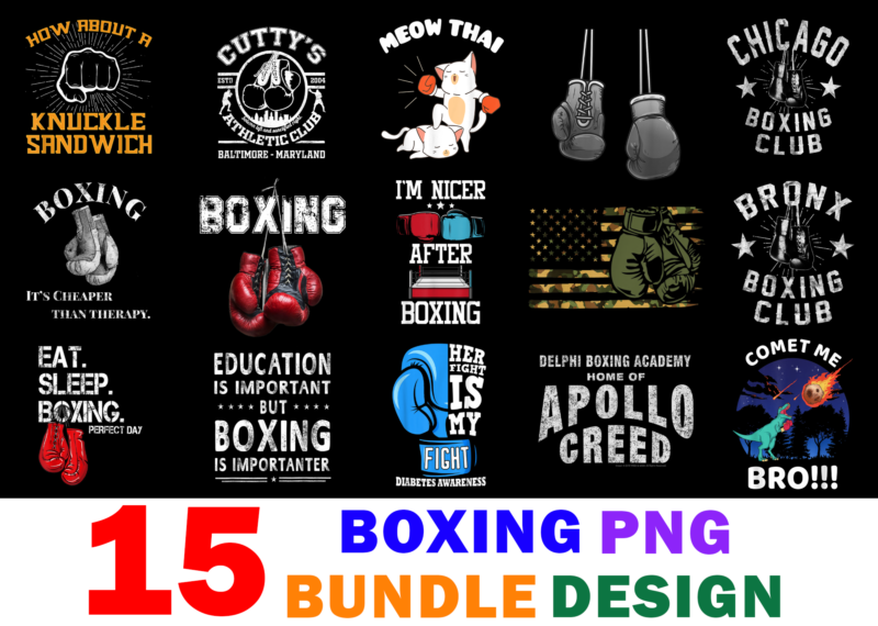 15 Boxing Shirt Designs Bundle For Commercial Use, Boxing T-shirt, Boxing png file, Boxing digital file, Boxing gift, Boxing download, Boxing design