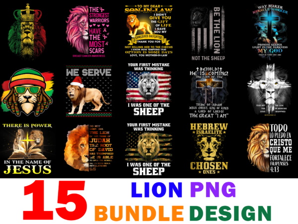 15 lion shirt designs bundle for commercial use part 2, lion t-shirt, lion png file, lion digital file, lion gift, lion download, lion design