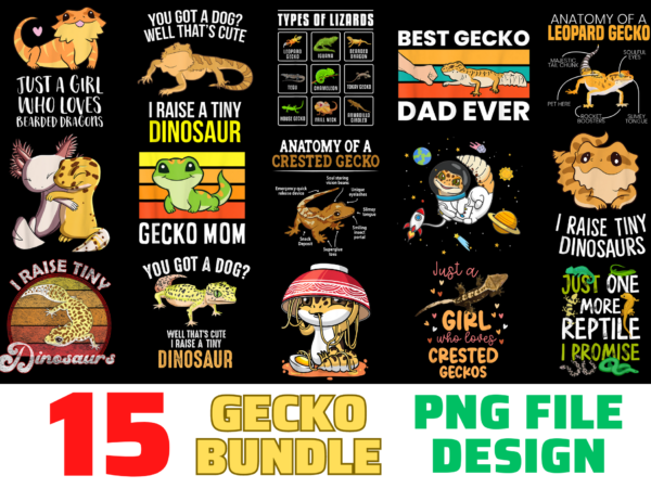 15 gecko shirt designs bundle for commercial use, gecko t-shirt, gecko png file, gecko digital file, gecko gift, gecko download, gecko design