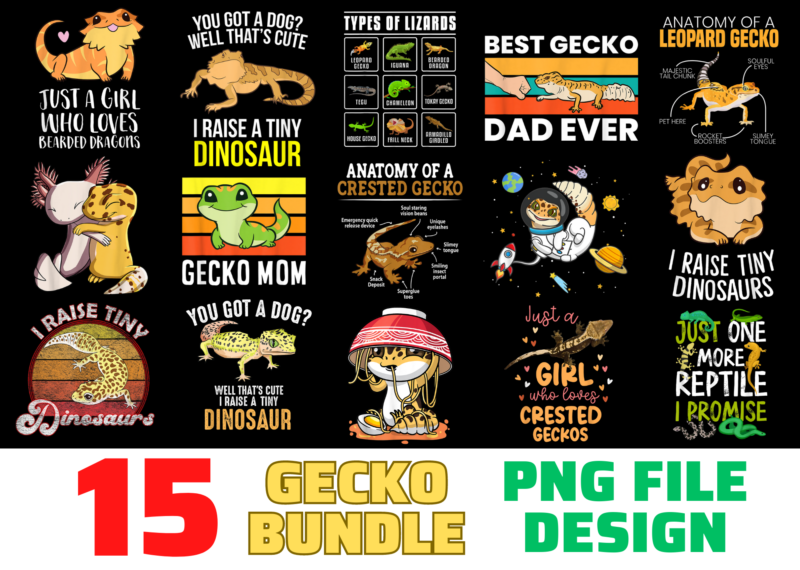 15 Gecko shirt Designs Bundle For Commercial Use, Gecko T-shirt, Gecko png file, Gecko digital file, Gecko gift, Gecko download, Gecko design