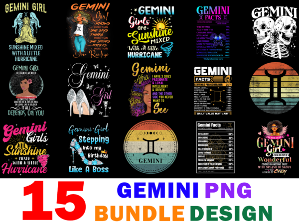 15 gemini shirt designs bundle for commercial use, gemini t-shirt, gemini png file, gemini digital file, gemini gift, gemini download, gemini design