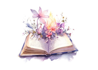 Watercolor Fairy old books with floral