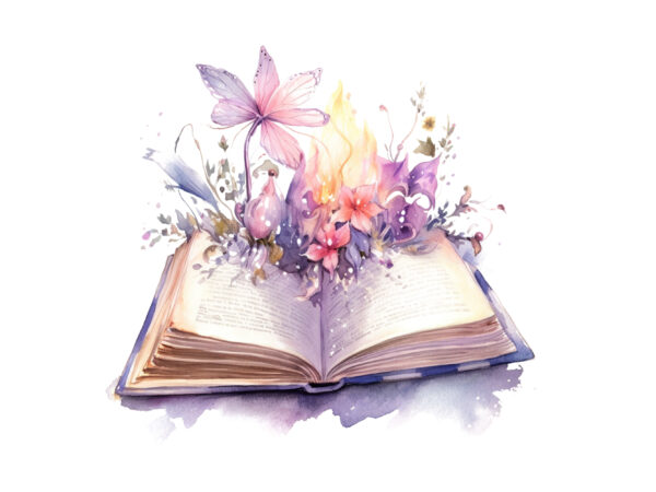 Watercolor fairy old books with floral t shirt design for sale