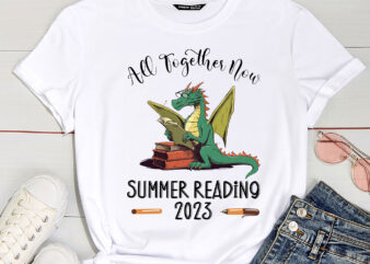 All Together Now Summer Reading 2023 Book Kids Dragon Reading Book PC 1 t shirt vector