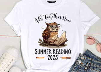 All Together Now Summer Reading 2023 Book Kids Owl Reading Book PC t shirt vector