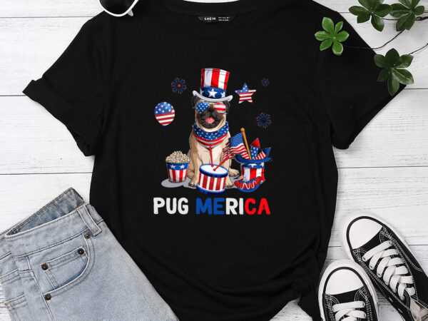 America pug dog merica 4th of july men women usa american flag pc t shirt vector