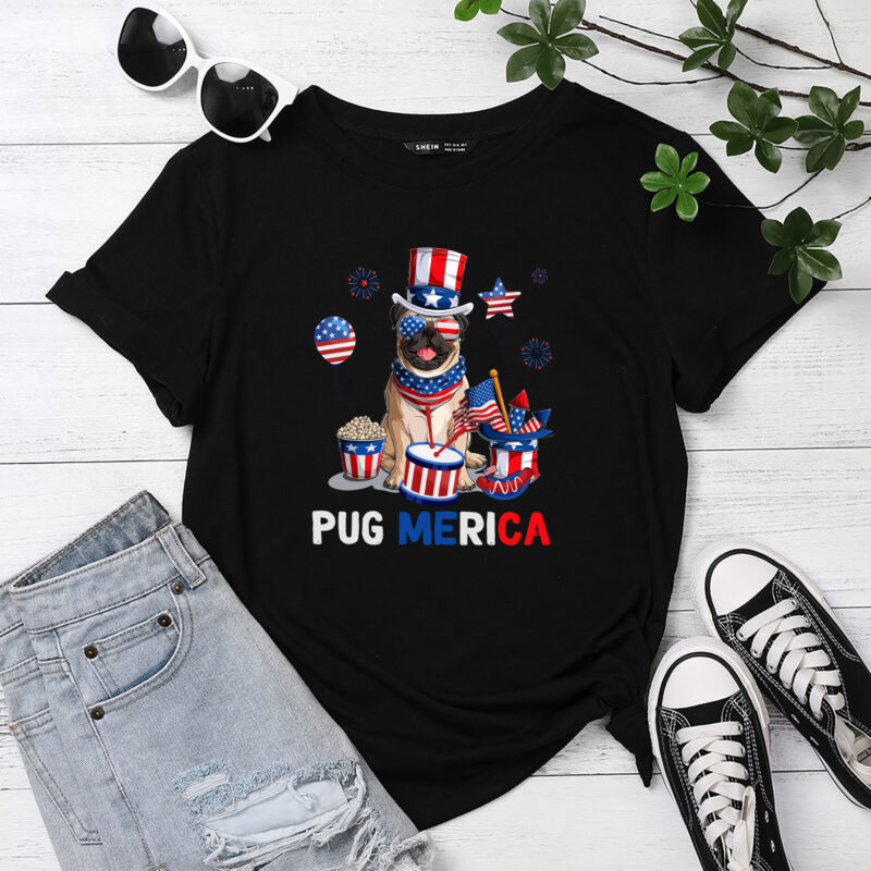 America Pug Dog Merica 4th of July Men Women USA American Flag PC