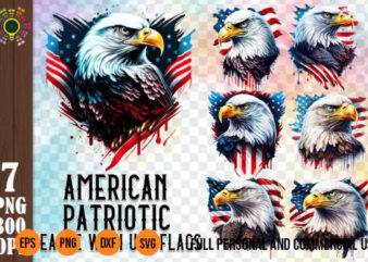 American Patriotic png 7 Eagle with USA Flags Graphic Watercolor style