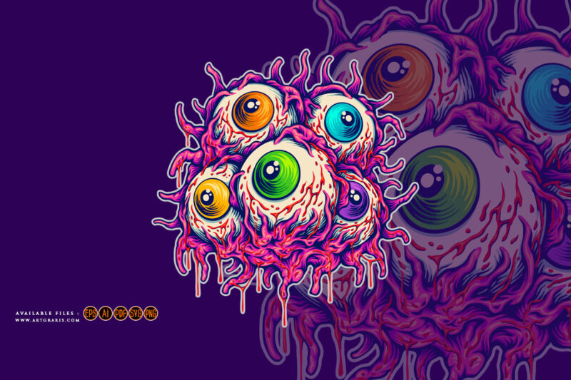 Creepy eyeballs gooey monster horror logo illustrations