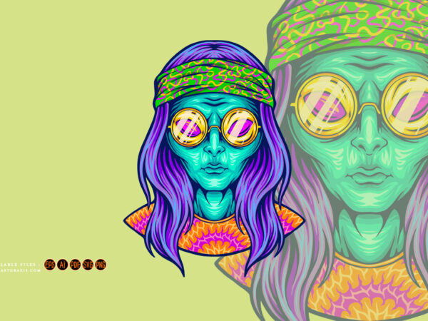 Hippie alien with tie dye shirt logo graphic t shirt
