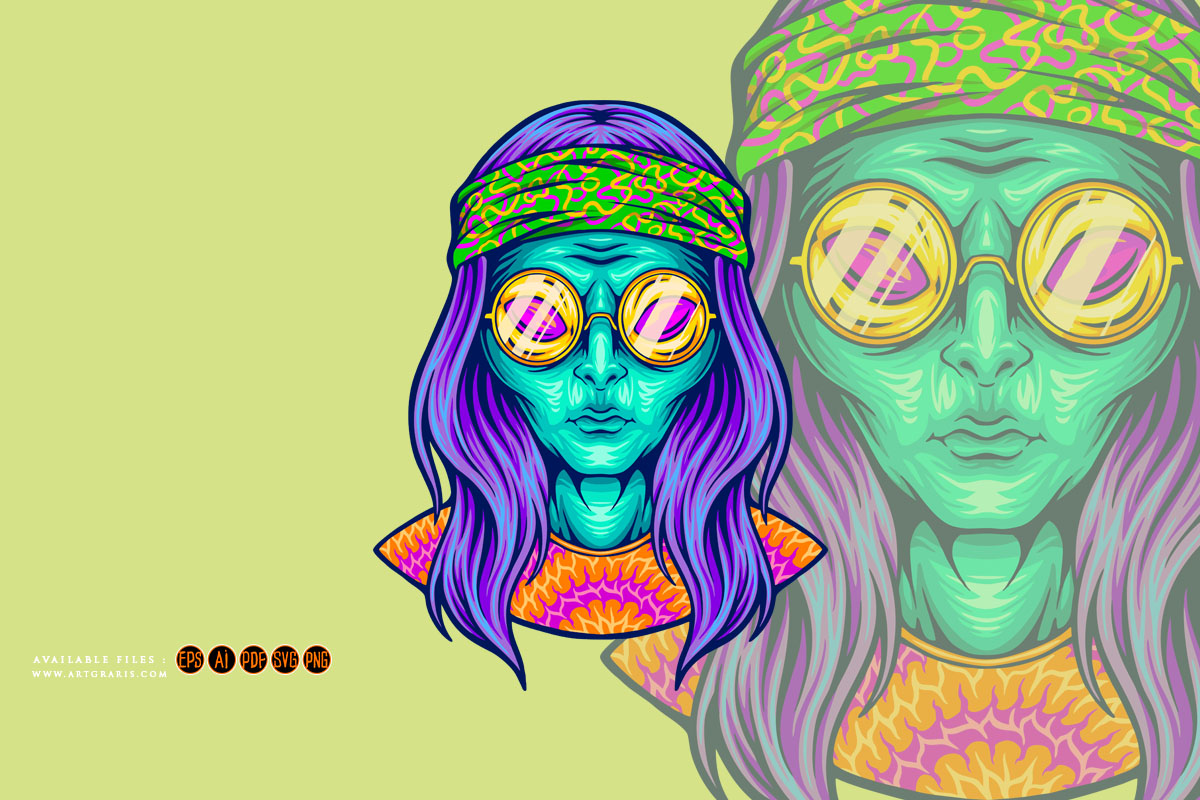 Hippie alien with tie dye shirt logo - Buy t-shirt designs