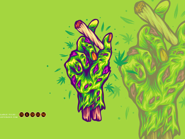 Monster hand holding marijuana blunt creepy illustrations t shirt designs for sale Monster hand holding marijuana blunt creepy illustrations t shirt designs for sale