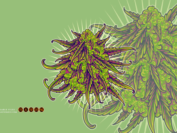 Cannabis indica buds strain botanical logo illustrations t shirt vector file