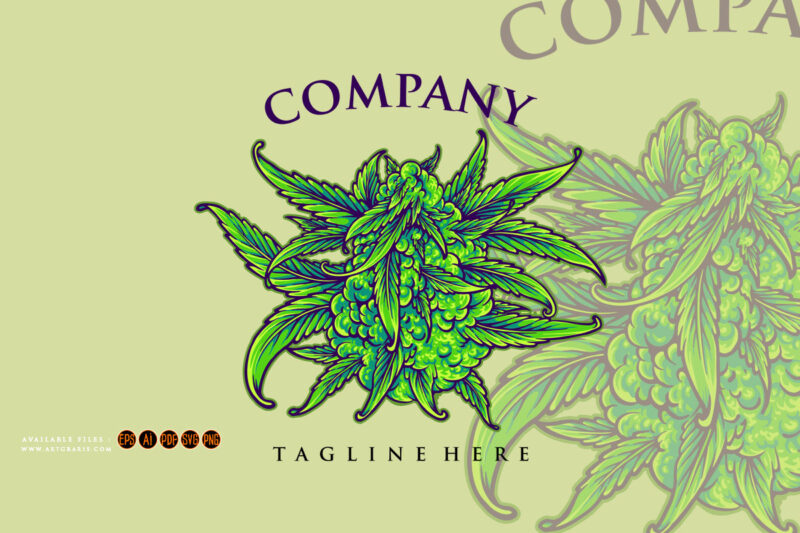Cannabis flower buds strain botanical logo illustrations