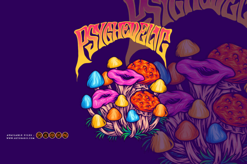 Magic mushroom family spore mycology logo illustrations