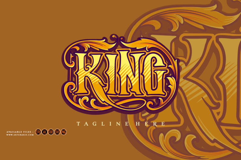 King lettering word with vintage engraving letter ornament illustrations