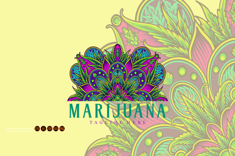 Half mandala marijuana leaves ornament decorative illustrations