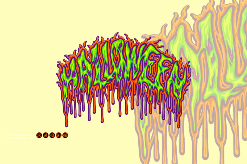 Halloween lettering word gory letter effect illustrations