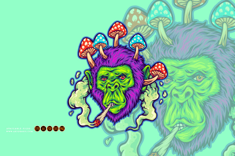 Psychedelic gorilla glue haze strains logo illustrations