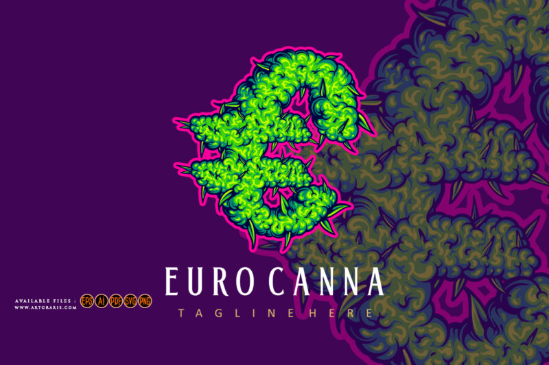 Euro lettering word weed buds letter illustrations