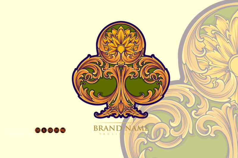 Ace of clubs royal engraved ornament logo illustrations