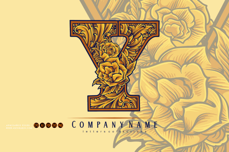 Vintage engraved floral ornament monogram initial Y illustrations