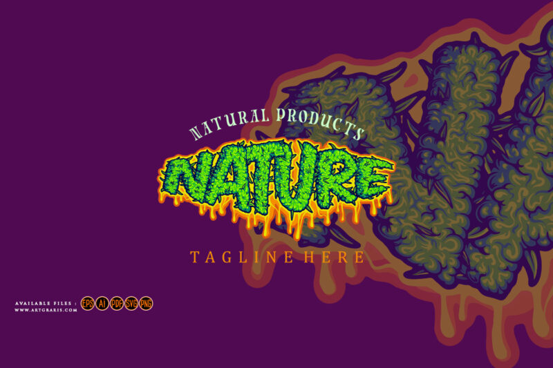 Nature lettering word cannabis buds slime illustrations