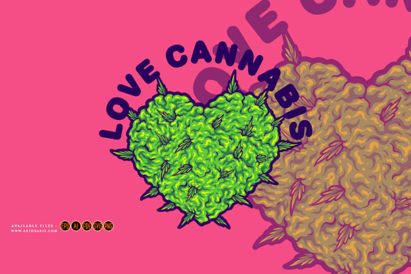 cannabis bud heart shape strain art illustration