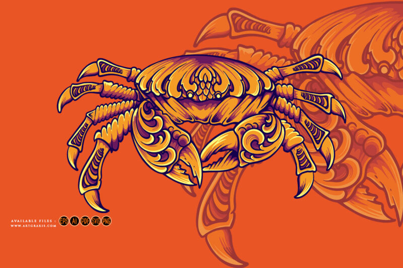 gorgeus crab with classic engraved ornament logo illustrations