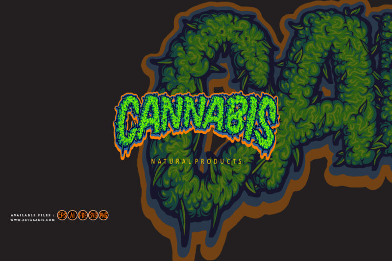 Cannabis typeface hemp buds letter effect illustrations
