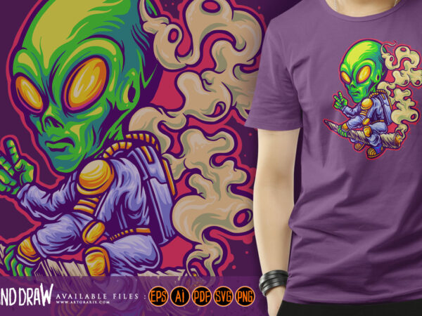 Astronaut alien ride cannabis joint rocket illustrations t shirt vector