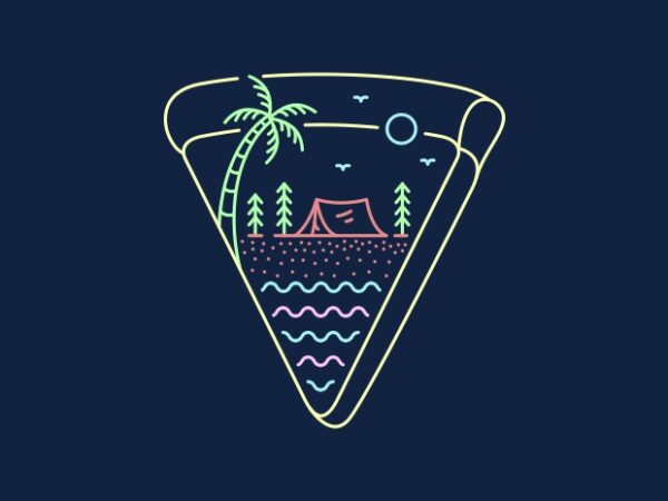 Camping on the beach with pizza t shirt vector file