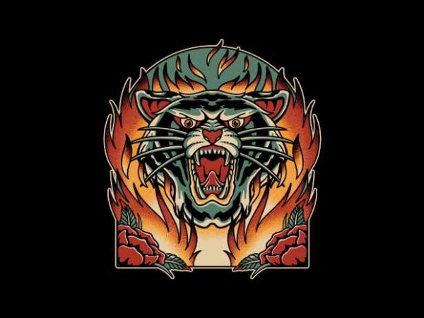 Tiger fire t shirt designs for sale
