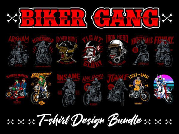 20 biker gang tshirt design bundle