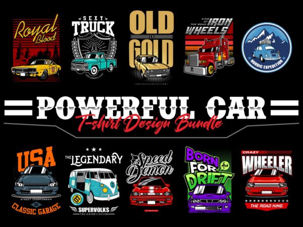 10 powerful car tshirt design bundle