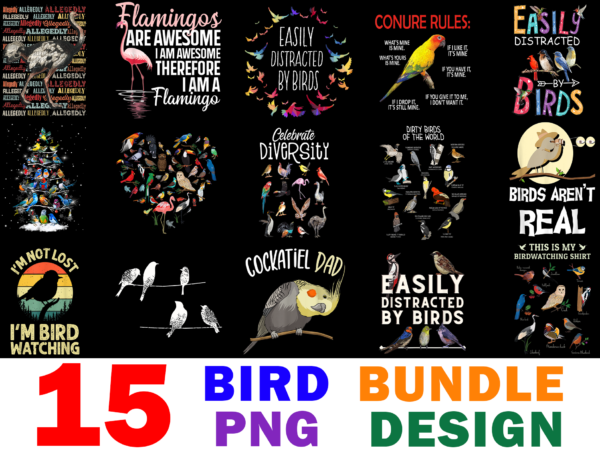 15 bird shirt designs bundle for commercial use, bird t-shirt, bird png file, bird digital file, bird gift, bird download, bird design